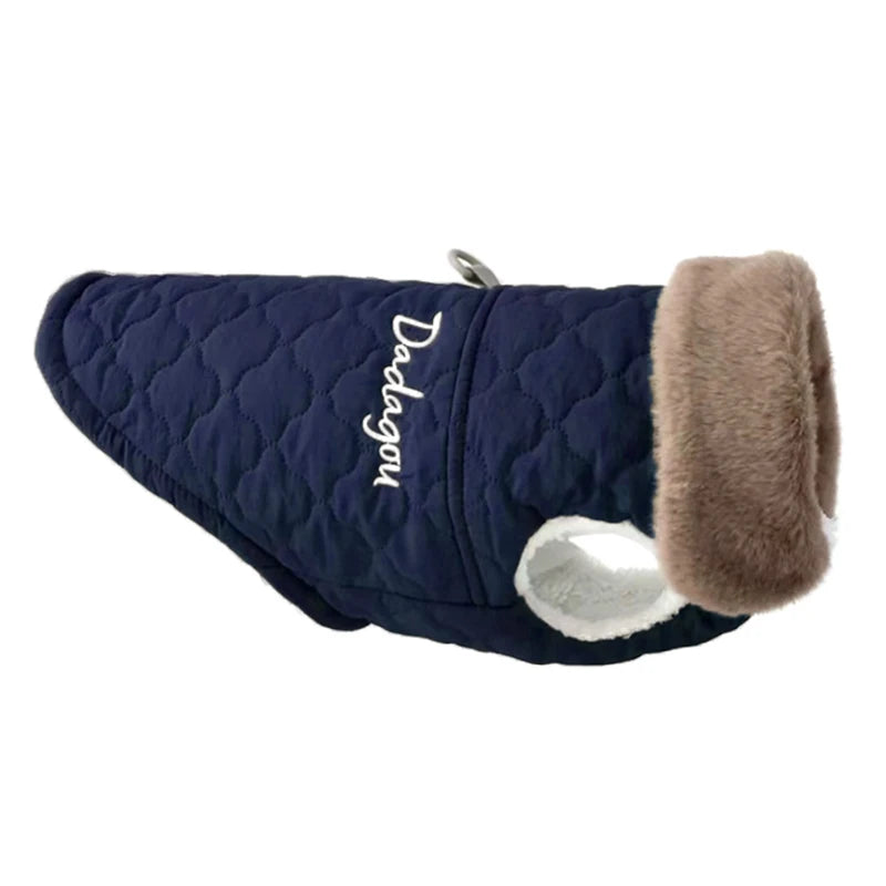 Waterproof Fleece Dog Jacket with Fur Collar