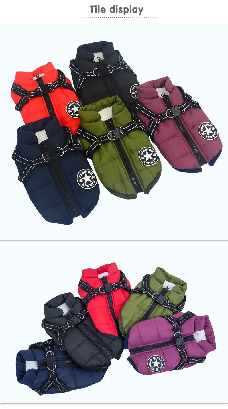 Waterproof Winter Dog Jacket with Harness for Large Dogs