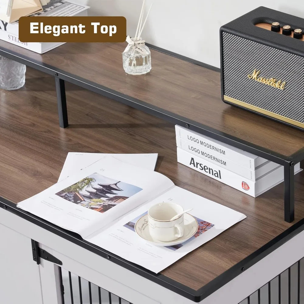 Wooden Dog Crate Furniture TV Stand with Double Doors