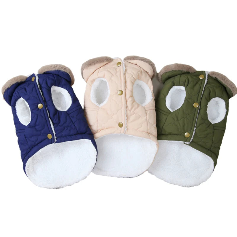 Waterproof Fleece Dog Jacket with Fur Collar