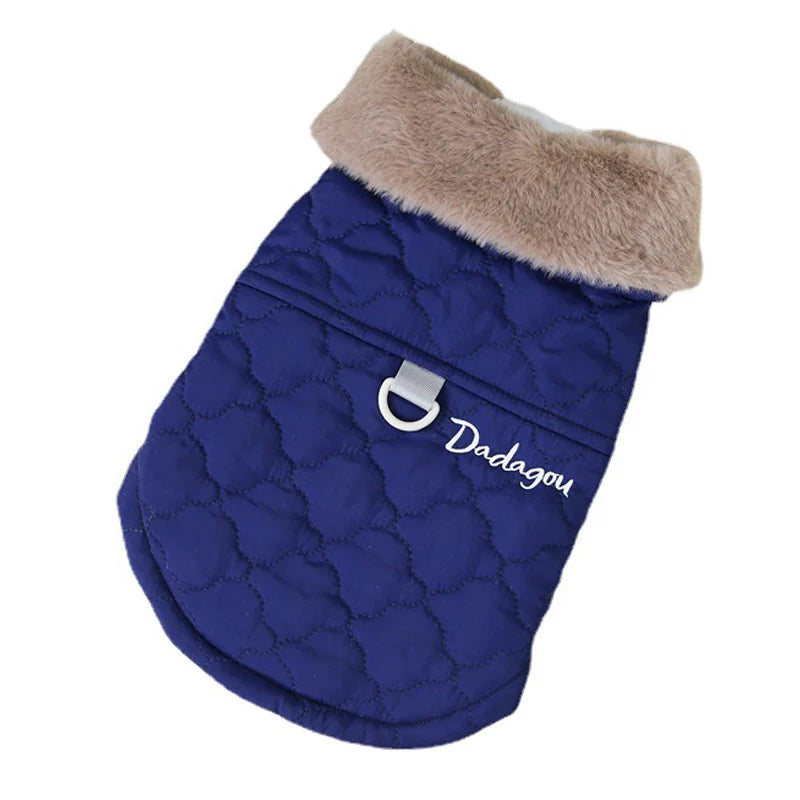 Waterproof Fleece Dog Jacket with Fur Collar