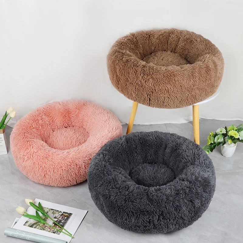 Winter Plush Round Cat & Dog Nest Bed